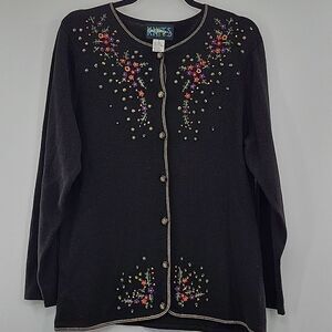 3 For$20 knits Black button down sweater w/ multi color design size S